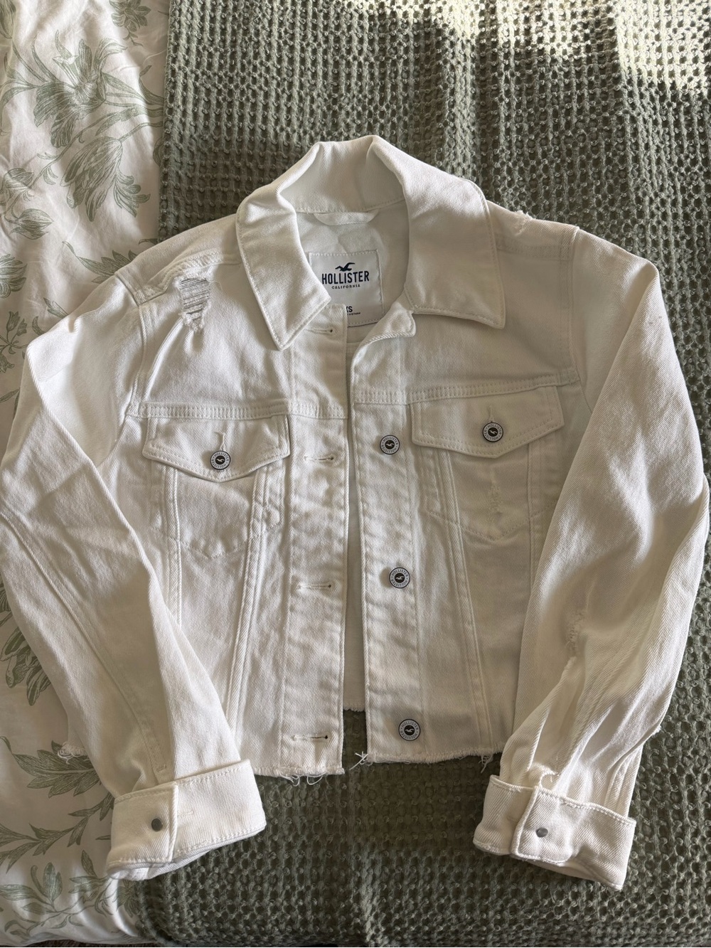 Hollister White Cropped Denim Jacket
